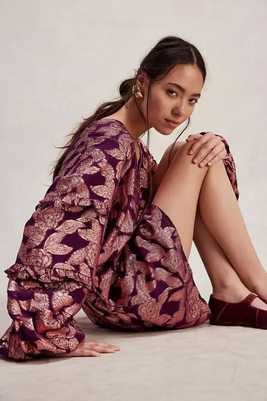 New Free People x Jen's Pirate Booty Rising Star Mini Dress $209 SMALL Burgundy